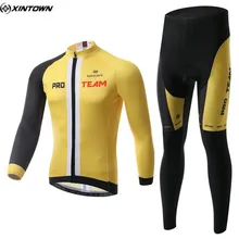 XINTOWN Winter Men Long Cycling Jersey Set Yellow Mtb Sportswear Riding Cycling Clothing Roupa Ciclismo CC0321