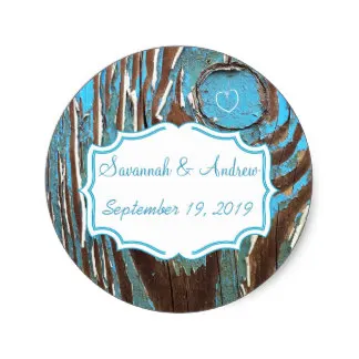

3.8cm Vintage Aqua Old Barn Wood Save the Date Seal Classic Round Sticker