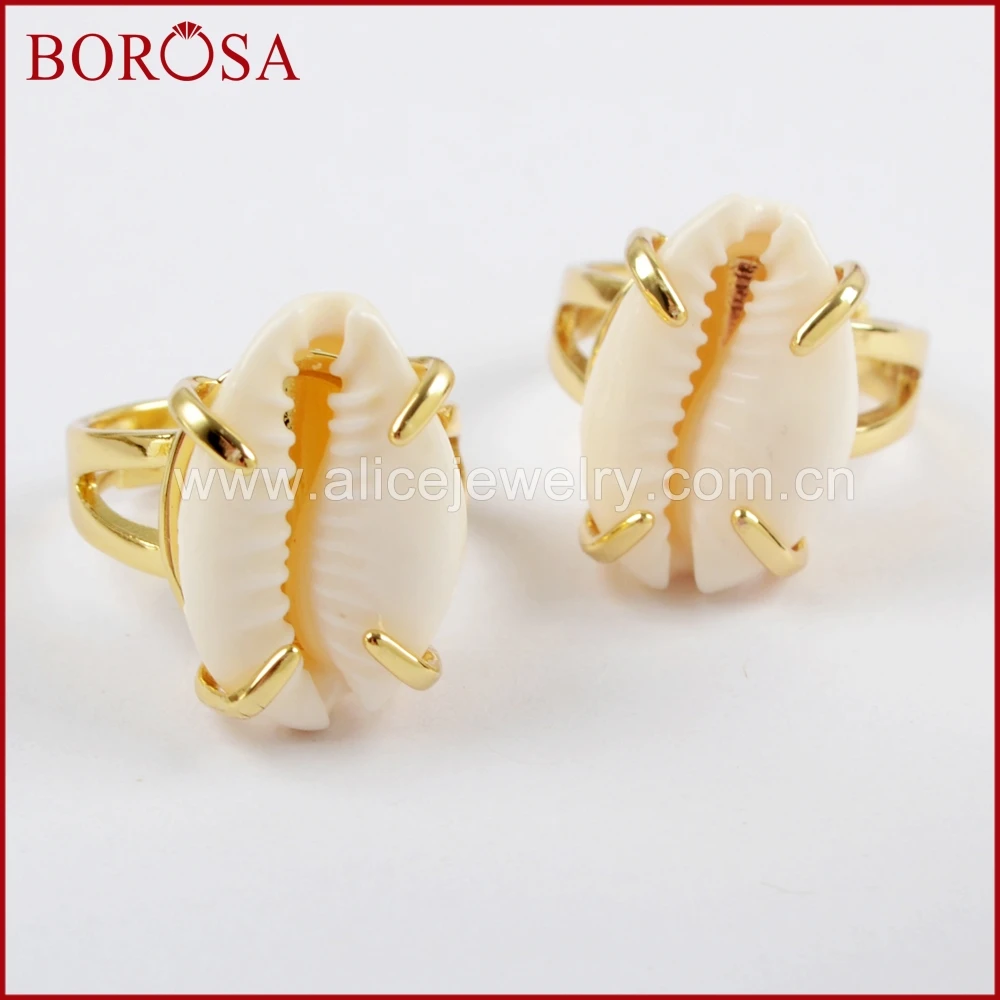 BOROSA 10 шт. Золотой Цвет Коготь Cowrie ракушки кольцо самостоятельного дизайна