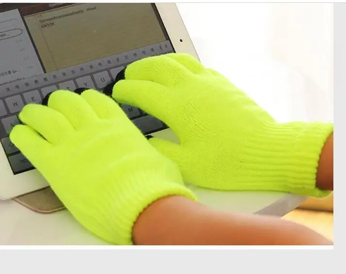 Fashion Female Wool Knitting Touched Screen Gloves Winter Women Warm Full Finger Gloves Stretch Warm Guantes Knit Mitten - Цвет: Fluorescent yellow