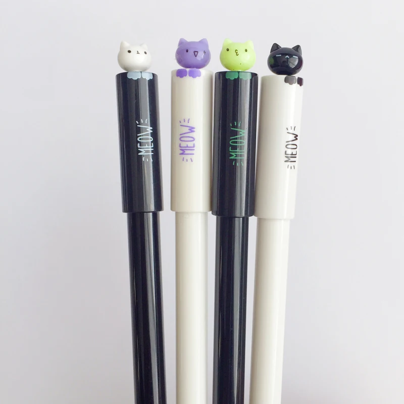 

2X Kawaii Hiding Cat Gel Pen Rollerball Pen School Office Supply Student Stationery Black Ink 0.5mm