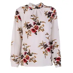 Осенняя элегантная шифоновая блузка с цветочным рисунком, женские футболки с лепестками и длинными рукавами, топы, модная женская блузка