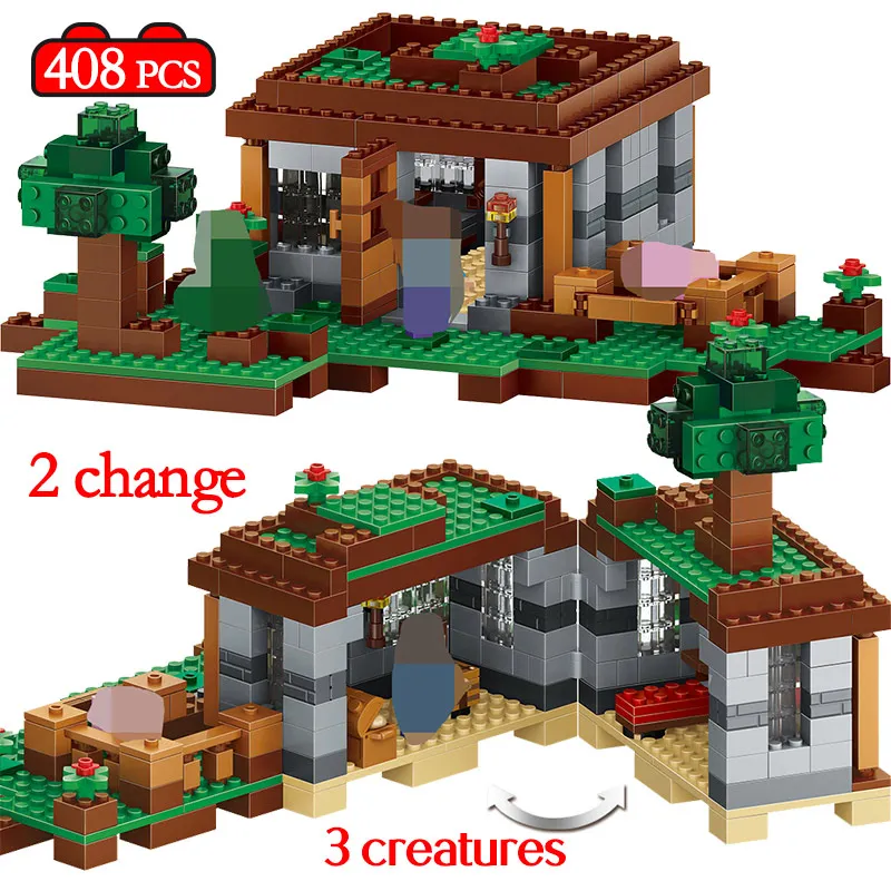 

408pcs The First Night Adventure Shelter Model Building Blocks LegoINGly Minecrafted Village Eductional Bricks Toys for Children
