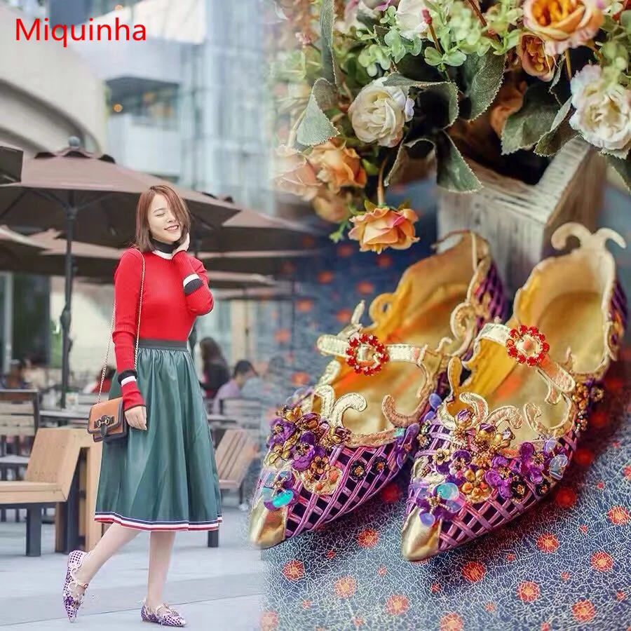 Metal Pointed Toe Buckle Women Shoes Party Wedding Shoes Sexy Pumps Sweet Style Pumps Crystal Embellished Floral Decor Shoes