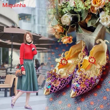 

Metal Pointed Toe Buckle Women Shoes Party Wedding Shoes Sexy Pumps Sweet Style Pumps Crystal Embellished Floral Decor Shoes