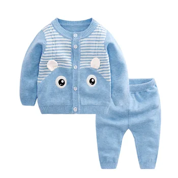 

newborn clothes 2019 spring knitting set for baby boy 100% cotton cardigan+pants 2pcs kids girl set toddler infant suit costume