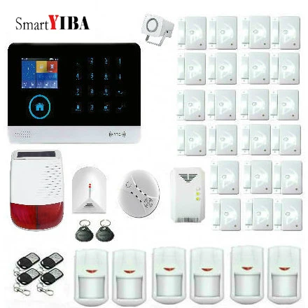 

SmartYIBA APP RFID Remote Control 2.4G Smart Some Security GPRS GSM WIFI Alarm Kits With Gas/Smoke/Fire Detector Solar Siren etc