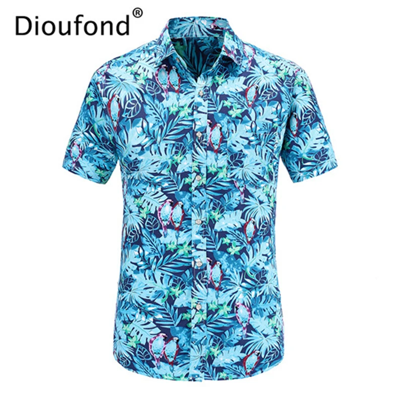 Dioufond هاواي الرجال قميص العلامة التجارية الأزهار طباعة رجل قمصان صيفية الشارع الشهير فضفاض عارضة قصيرة الأكمام قميص رجل القمم 2019