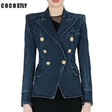 Осенняя джинсовая куртка Женский блейзер Demim пальто уличная двубортная куртка с отворотом женские куртки и блейзеры размера плюс