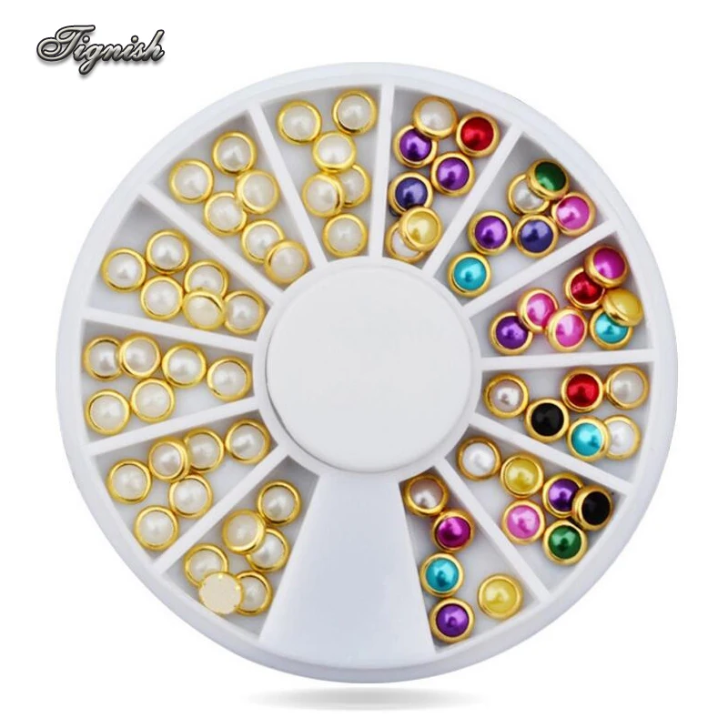 Tignish 1 Wheel Nail Colorful Pearl Rhinestones Decorations 3D Nails Art Tips Sticker Manicure DIY Tools | Красота и здоровье