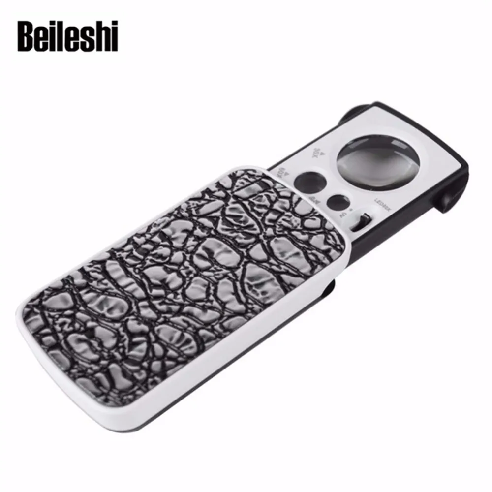 Beileshi 30X 60X 90X Лупа Светодиодный УФ Оценка ювелирных изделий Чтение Высокое