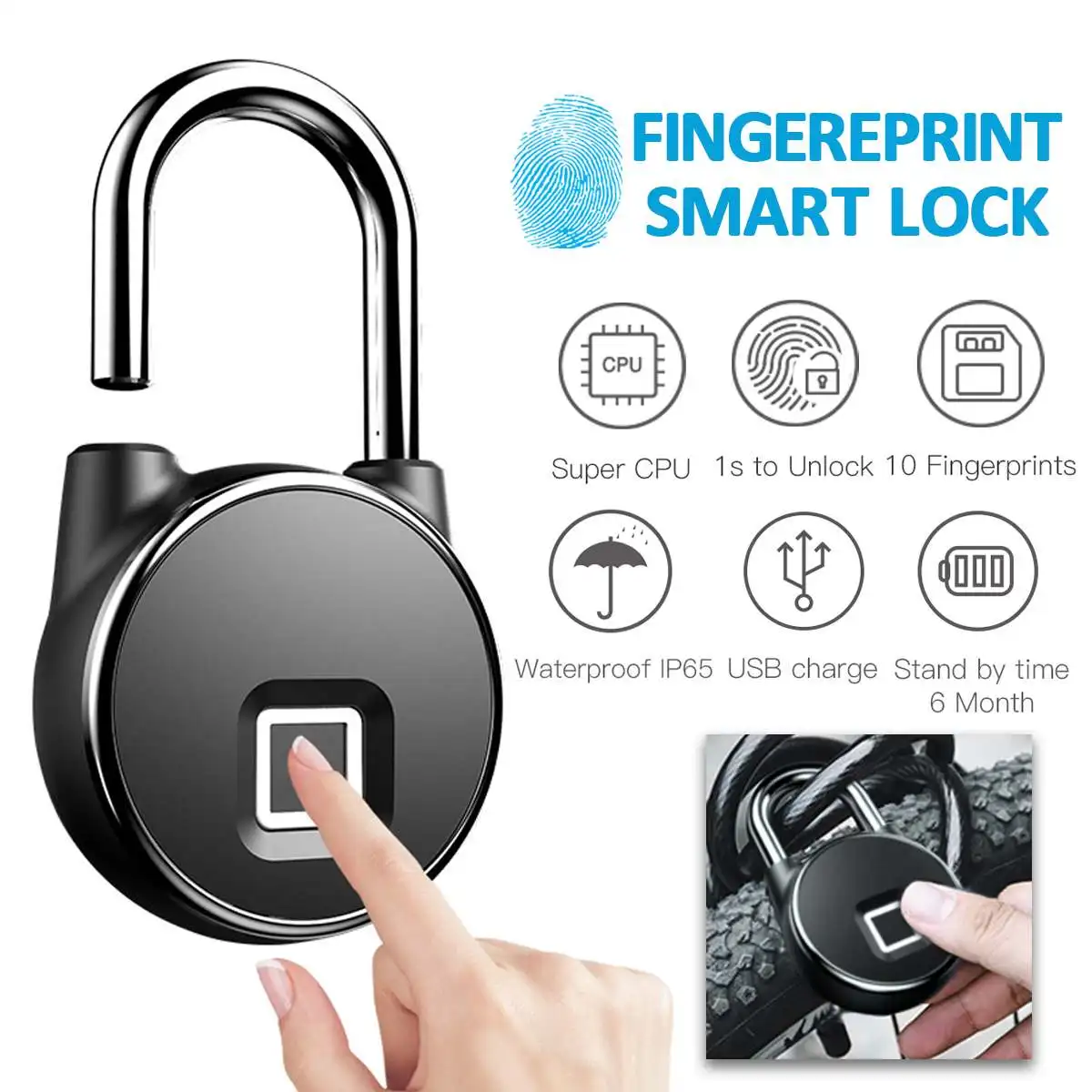 

P22 Fingerprint Padlock Bluetooth Smart Electric Door Lock Locker Rechargeable Battery Anti-Theft Security for House/Gym box