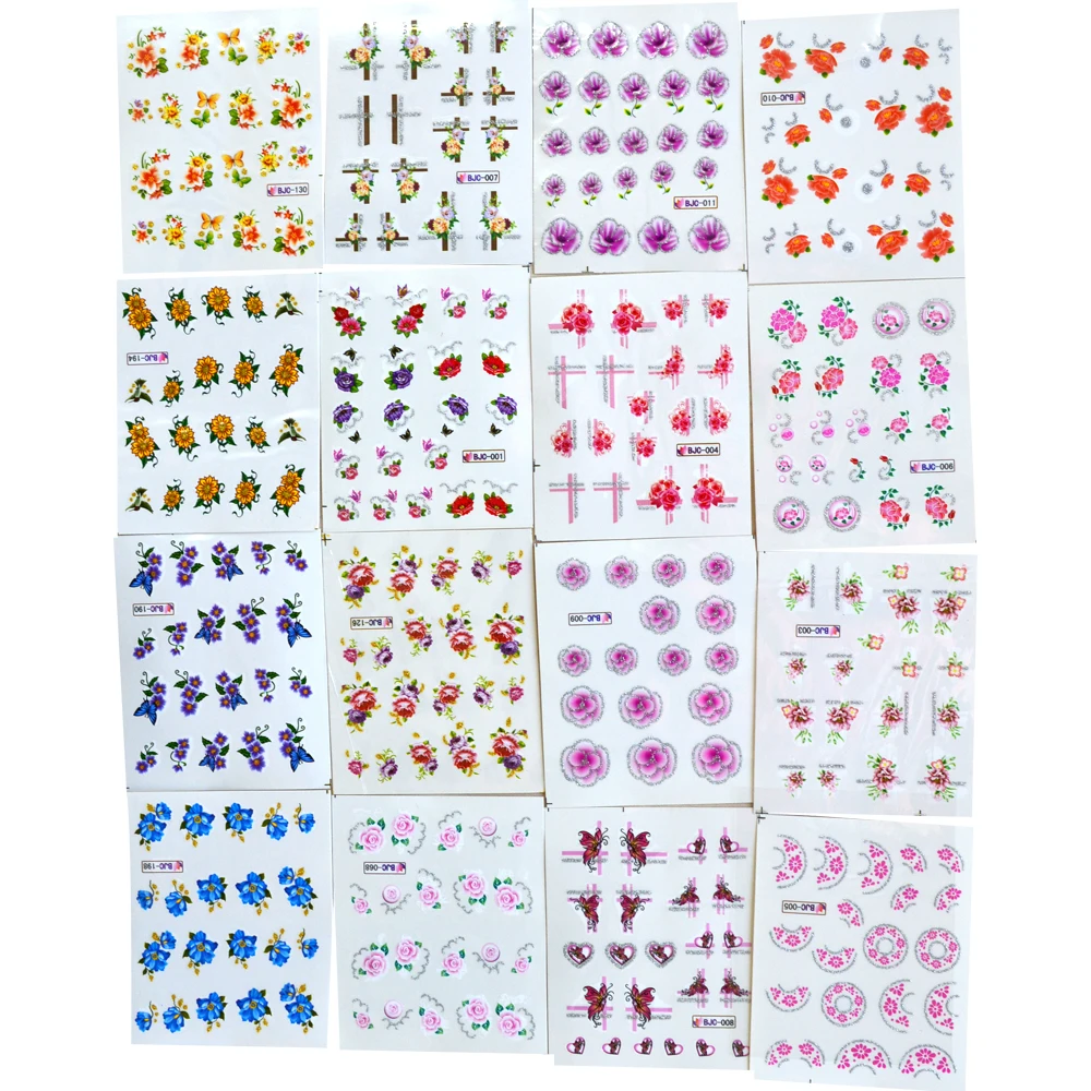 55sheets Glitter Bling Nail Stickers Nail Art Flower Water Transfer Decals Beauty Foil Wraps Manicure Decor Accessories LABJC55