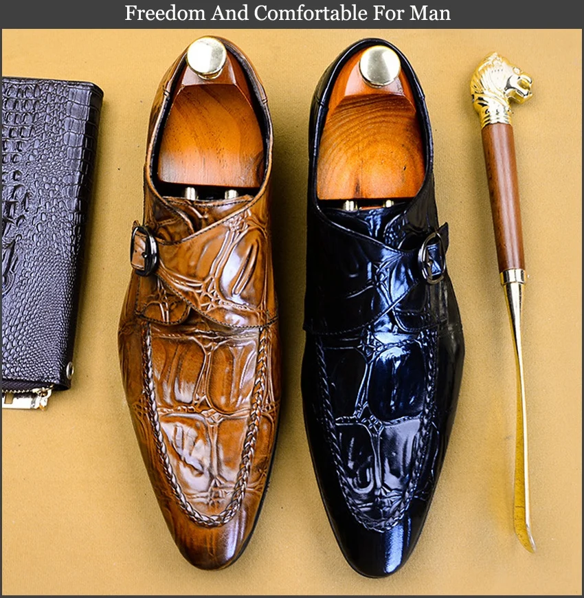 Элегантные нарядные мужские туфли из натуральной кожи с ремешком для подиума мужские современные вечерние туфли ручной работы с острым носком и ремешком AS111