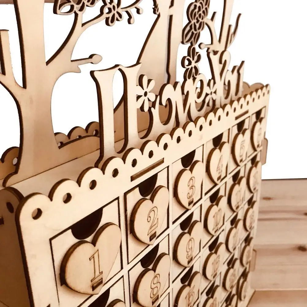  Wooden Bridal Mr&Mrs Advent Calendar 30 Days Countdown Wedding Countdown Table Wooden Decoration Or
