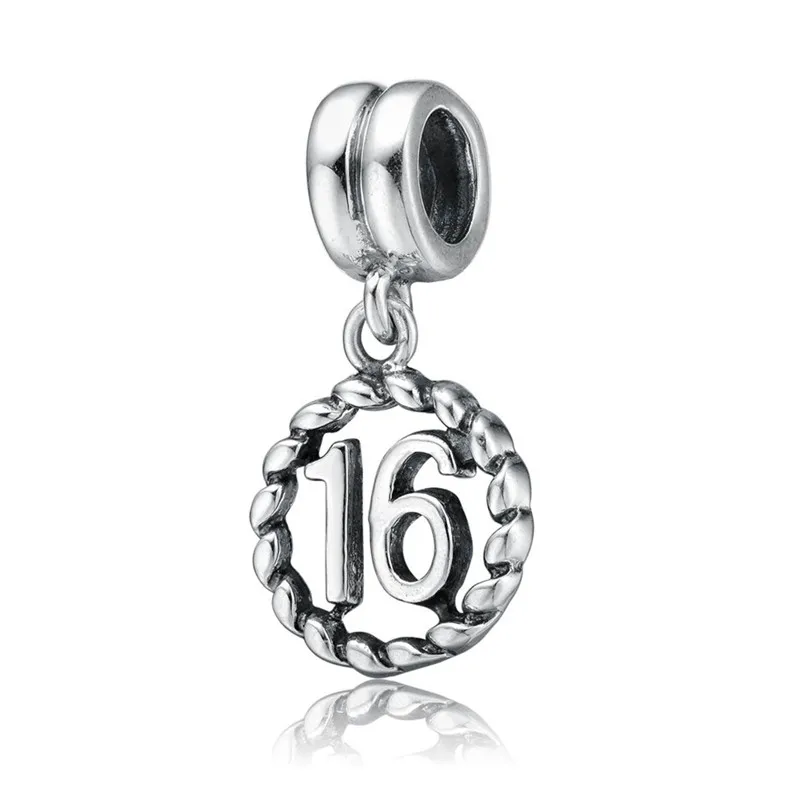 Aceworks Luck Numbers Charm 925 Silver Pendants 16 Digital Fit European Bracelet Women Silver