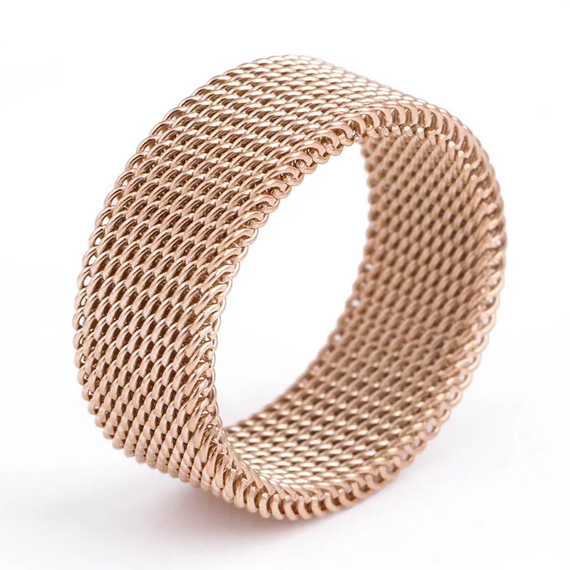 

New Arriver Rose Golden Silvery Simple Titanium Steel Woven Mesh Finger Rings for Women Men Fashion Jewelry Wedding Friends Gift