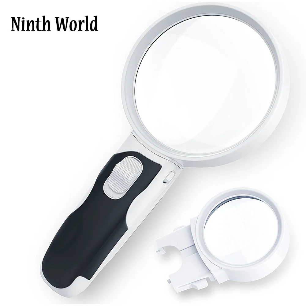 LED Magnifying Glass 10X 5X Illuminated 2 Lens Set. Best Magnifier Set With Lights for Seniors