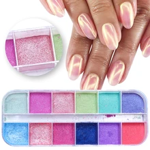 12 Grids Chrome Kuku Bubuk Mencelupkan Shimmer Debu Warna-warni Pigmen Bubuk Menggosok Mutiara Glitter untuk Kuku Seni Dekorasi Lazgf(China)