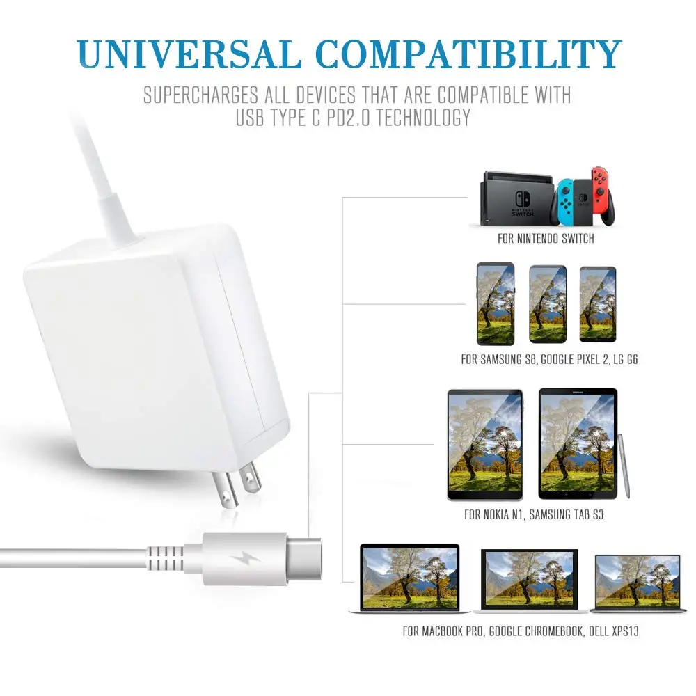 Зарядное устройство для ноутбука 90 Вт 87 65 45 USB Type C Macbook Asus Lenovo ThinkPad Xiaomi Pro 20 в 3 25 А 15 В
