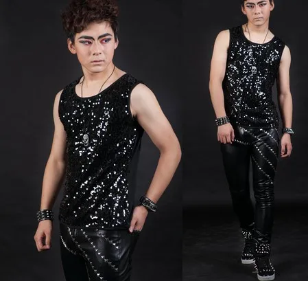 

Fashion Men Sequin Tank Tops Stage Personality Sequined Sleeveless Top Performance show