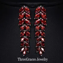 Joyería de lujo Brincos De Festa Sintético Rojo Rubí CZ Largo Cristalino de La Hoja Para Las Mujeres Del Partido Accesorios ER086