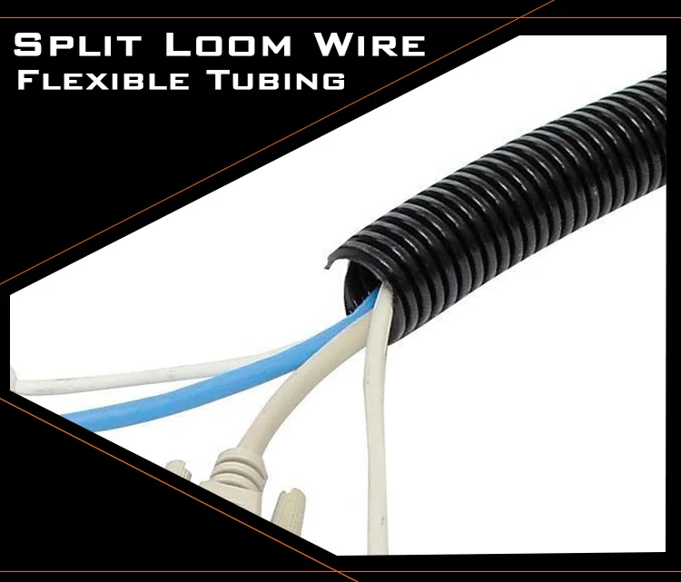 3/" 80 футов гофрированная пластиковая труба черная сверхмощная разделительная оплетка проводов