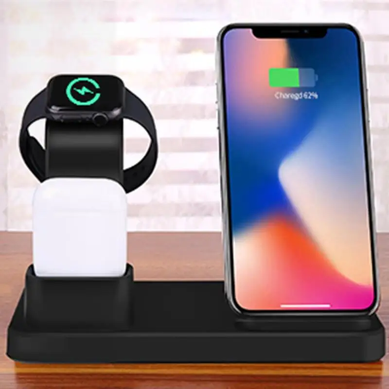 3в1 Qi телефон Беспроводная зарядная подставка станция для iPhone для AirPods для Apple Watch для samsung телефон Беспроводная быстрая зарядная док-станция