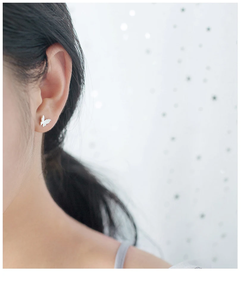 Korean Minimalist Butterfly Stud Earrings 925 Sterling Silver For Women Girls Kids Fashion Luxury Mini Brincos aros de plata 925 (1)