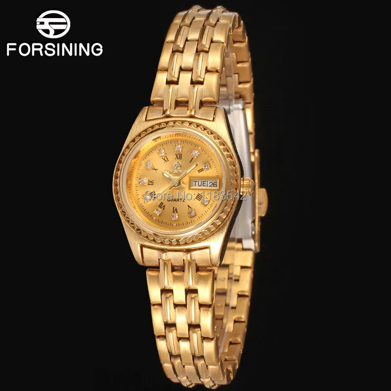 

FORSINING Famous brand Quartz gold ladies wristwatch stainless steel bracelet best gift shipping FSL8014Q3R1 free