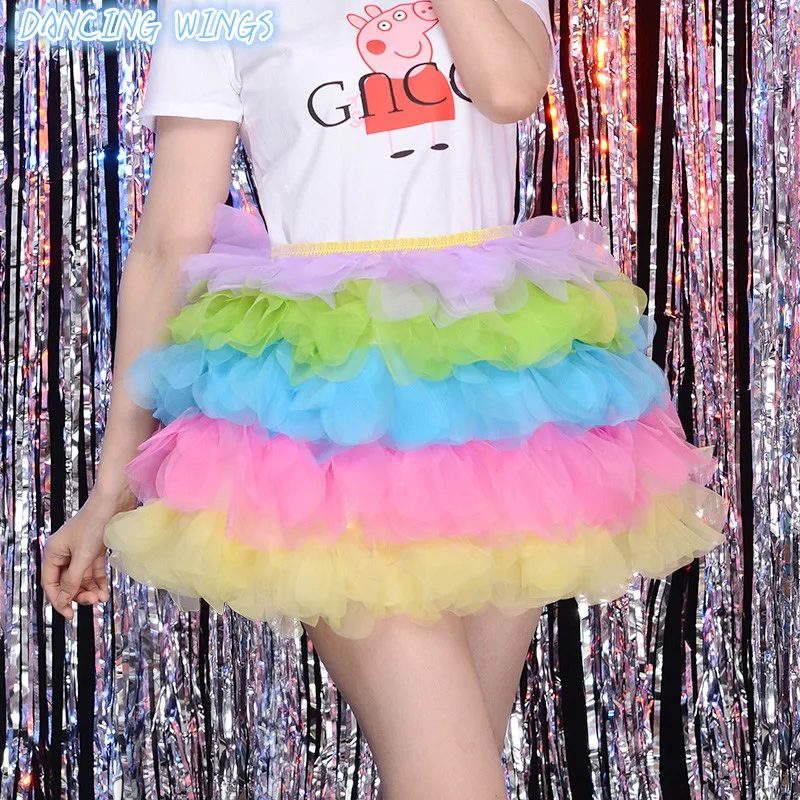 

Rainbow Color Dance Skirt High Waisted Ball Gown Tulle Tutu Skirt Mini Skirt Sexy Women Adult Faldas Saias Femininas