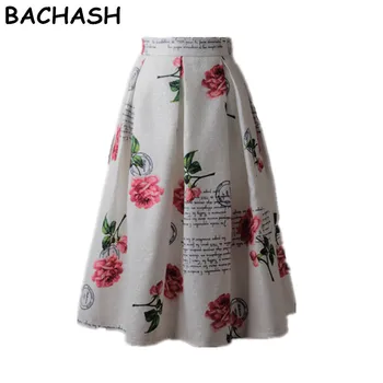 

Bachash 2020 Chinese Style Peony Floral Butterfly Prints Pall Gown Tutu High Waist Black White Women Midi Skirts For Women S-XL