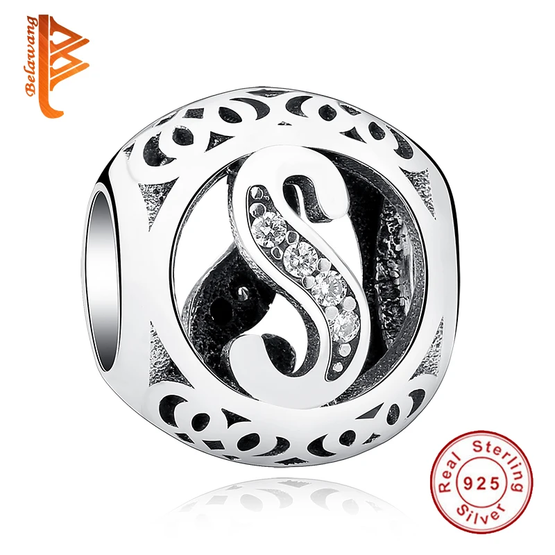100% 925 Sterling Silver Letter Alpahbet &quotS&quot Crystal Charm Beads Fit Original BW Bracelet Pendants Authentic Jewelry Making |