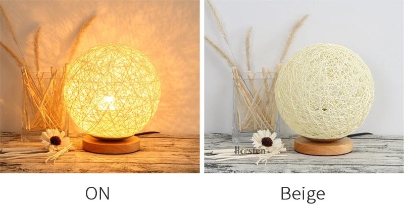 Horsten Wooden Table Lamp 20cm Multiple Colors Linen Woven Ball Lampshade Bedroom Bedside Lamp Wooden Desk Light  (9)