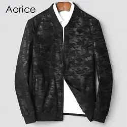 Aorice MT834 2019 для мужчин Новая мода натуральной Овцы камуфляж кожаные куртки с воротником Осень Зима Повседневная Верхняя одежда
