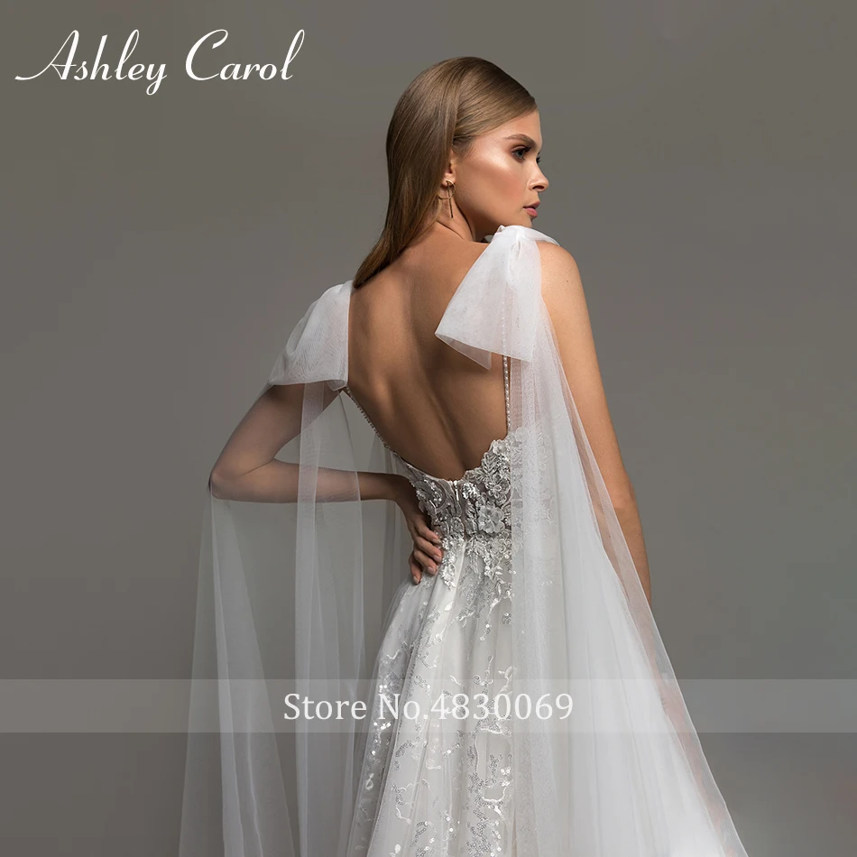 Эшли Кэрол сексуальный v-образный вырез, открытая спина, без бретелек, свадебное платье в стиле бохо платье, украшенное бисером аппликации с длинным Шлейфы для свадебных платьев