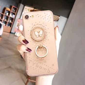 

100pcs/lot NS For iphone x xs case TPU soft Shell Rhinestone cartoon with finger ring phone holder for iphone xs back cover