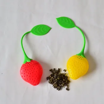 

50pcs/lot silicone Tea Strainer with handle ,Strawberry Silicone Tea Infuser Ceramic cup tea Filter coffee mugs Teabags plumyl