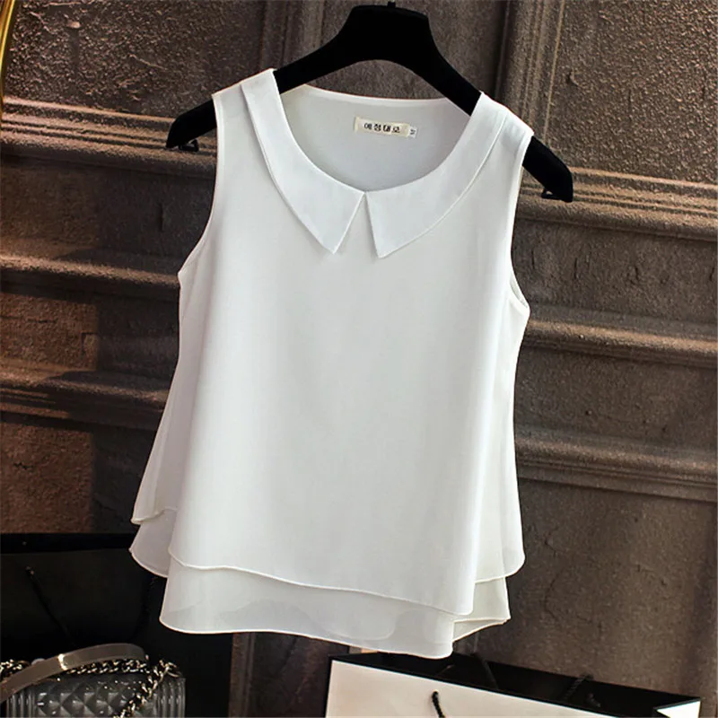 Women Blouses Chiffon Blouse Women Summer Woman Sleeveless Top Plus Size Korean Office Lady Shirt Halter Top Ruffle Blouse Shirt
