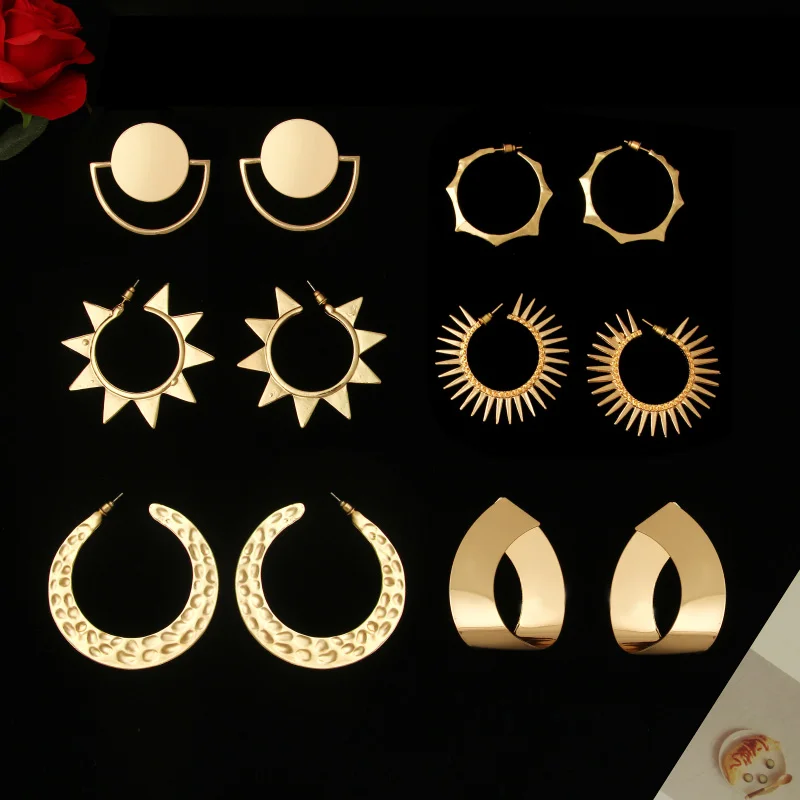 

Trendy Vintage Ethnic Gold Metal Round Drop Earrings For Women Retro Geometric Big Statement Earring Female Baroque Jewelry Gift