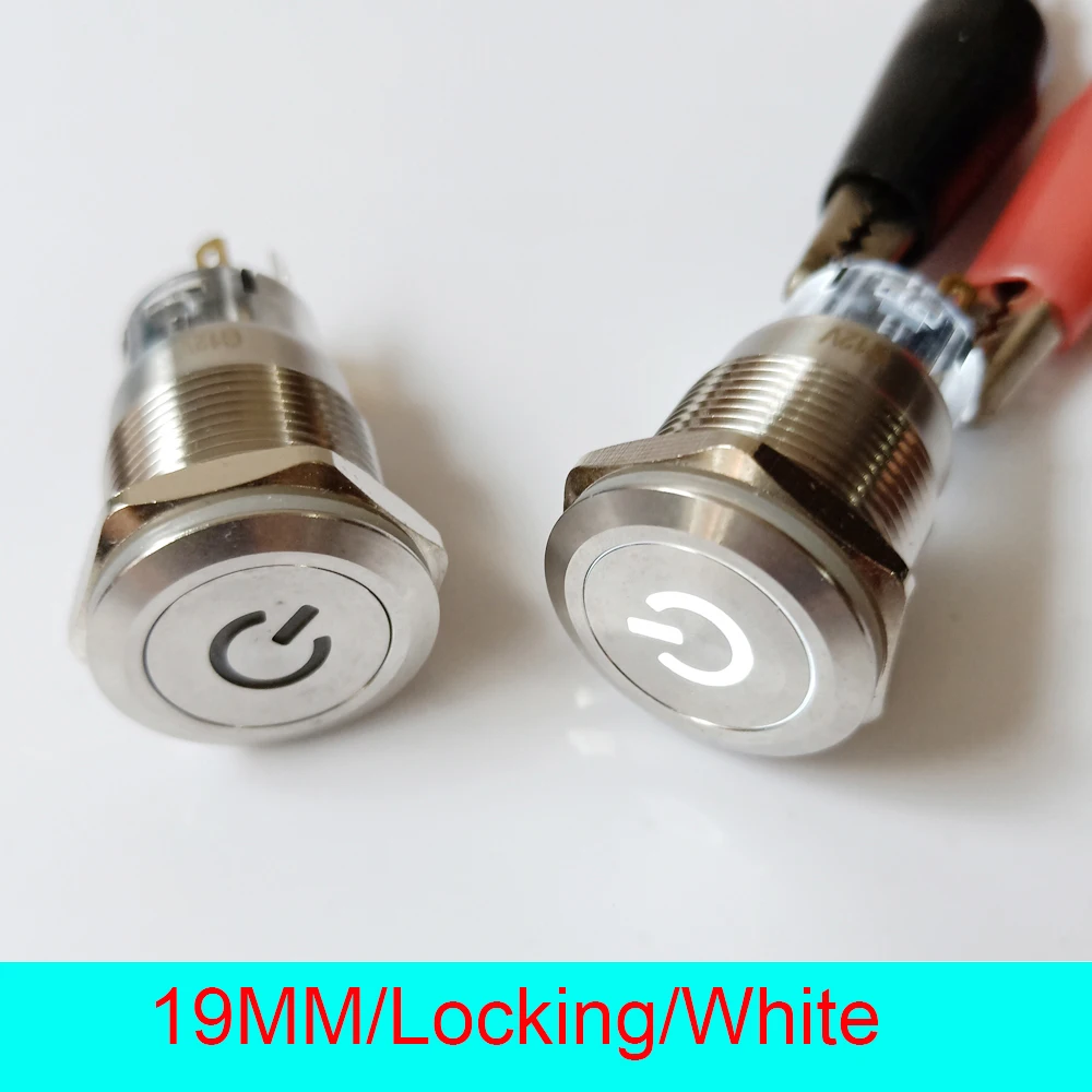 

50pcs 19mm Stainless Steel IP67 Waterproof Self Locking Latching ON/OFF 24V LED anti-vandal Power Metal Push Button Switch