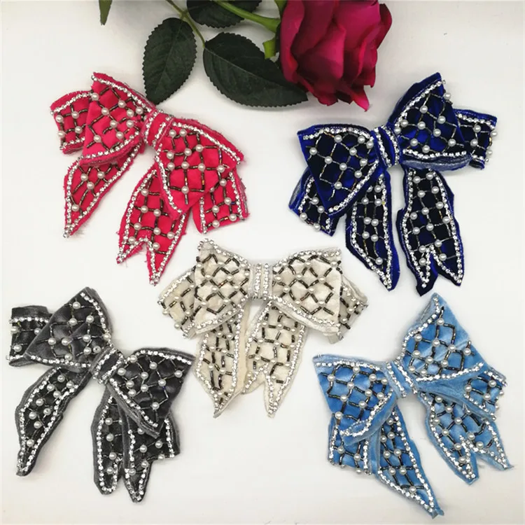 Bowknot Appliques Nail Bead Bow Hand embroidered villus bottom patches