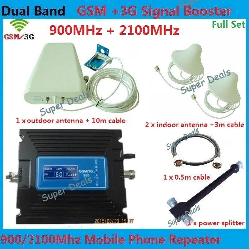 

LCD Display 29-60db Gain adjustable lte 3G W-CDMA 2100MHz +2G GSM 900Mhz Dual Band Mobile Phone Signal 3g Booster gsm Repeater