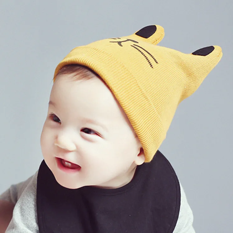 Babys Knit Cat Hat Elastic Cat Ear Hats Suit 0 15Y Babys Autumn Cute Cotton Warm Beanie Caps For