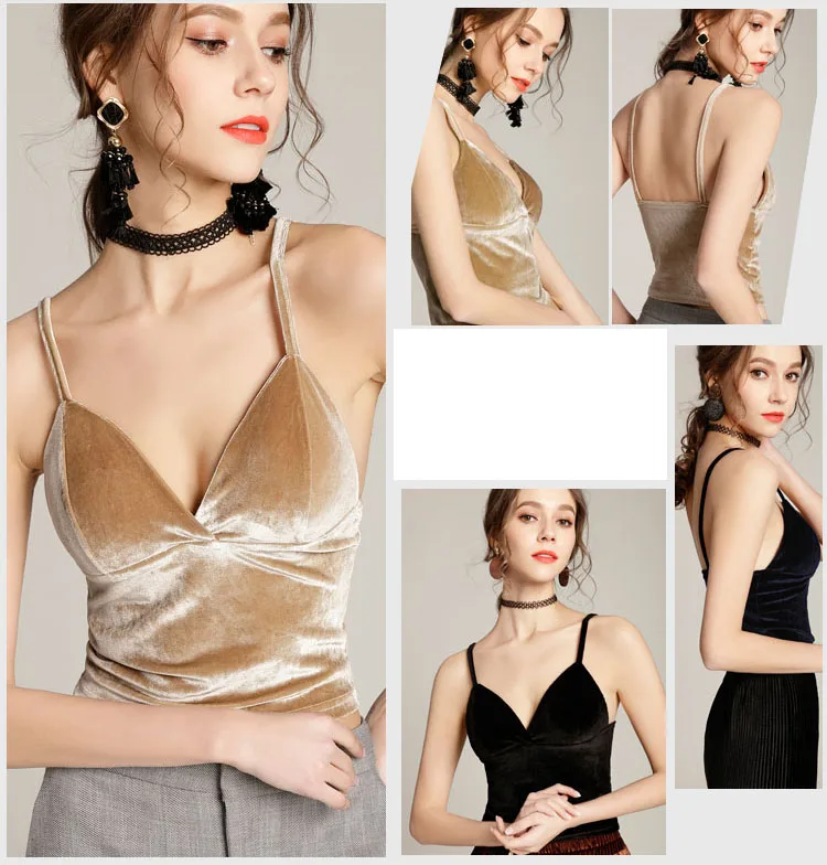 Women Sexy Velvet Crop Top Cropped Camis Vintage Tops Womens Retro Harajuku Sleeveless Bralette Tank Top Women Summer 20186
