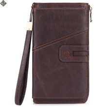 Cowhide Men Wallet Clutch Genuine Leather Brand Rfid Wallet Male Organizer Cell Phone Clutch Bag Long Coin Purse Long Phone