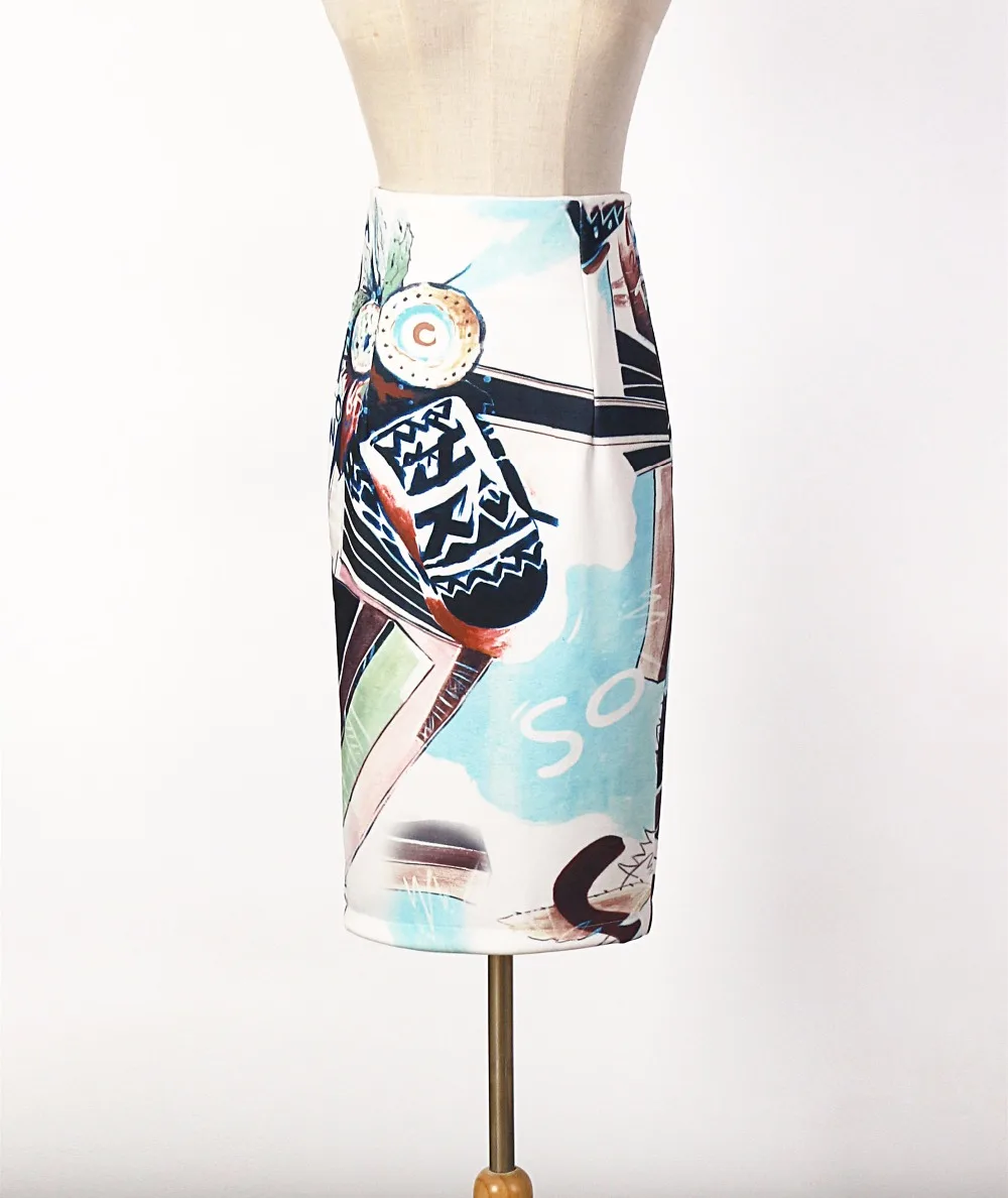 Осень-зима пикантные Для женщин картина облегающее миди-юбка-карандаш с принтом до середины икры женская одежда Saias Femininas 9100