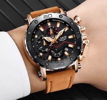 

Fashion Men Watches LIGE Top Brand Luxury Leather Waterproof Quartz WristWatch Men Military Sport Date Clock Relogio Masculino