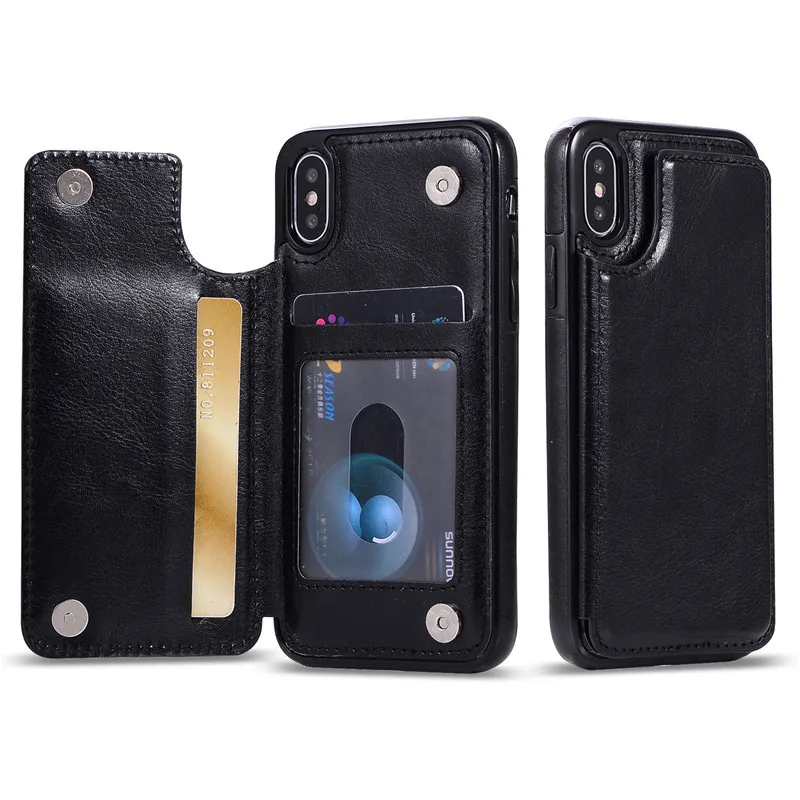 Black Магнитный кожаный чехол-бумажник для iphone 6 S 7 8 Plus iphone XS Max XR с отделением для карт, откидной Чехол для iphone X, чехол для iphone 6 S 7plus 8plus - Цвет: Black