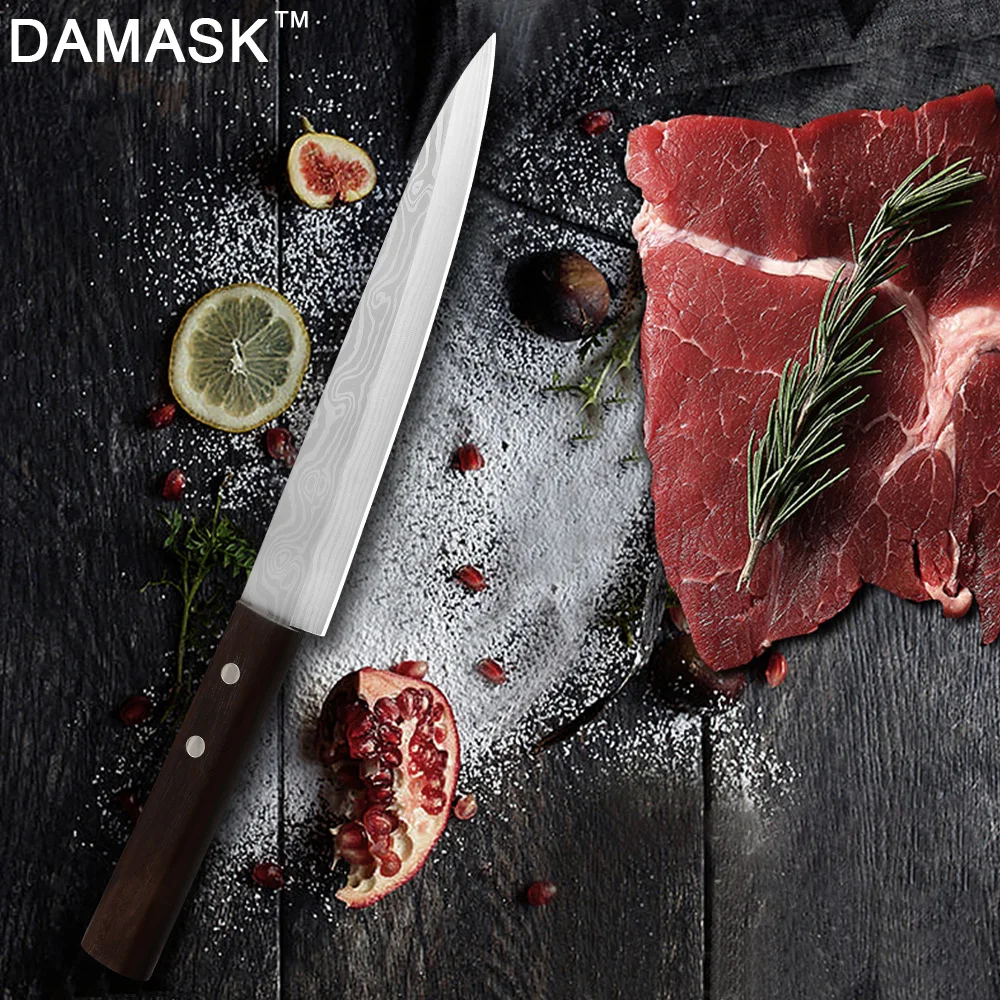 DAMASK 8 дюймовый Нож для нарезки суши сашими 7Cr17mov бритва острое лезвие поварские